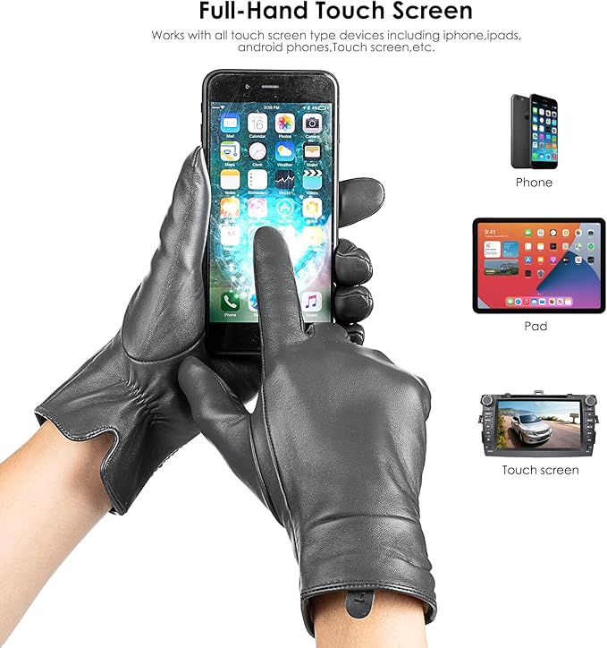 Dsane Womens Winter Leather Touchscreen Texting Warm Driving Lambskin Pure Genuine leather Gloves
