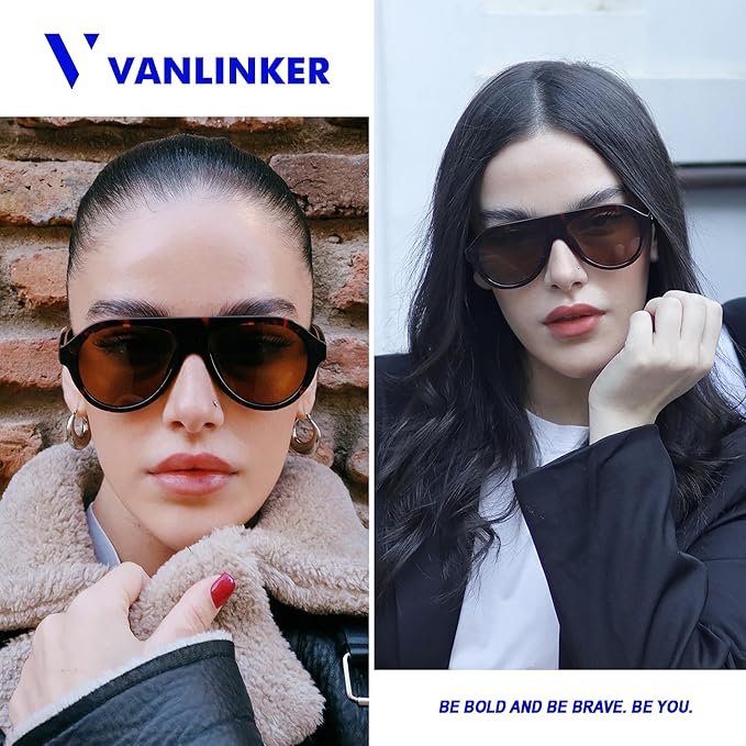 VANLINKER Retro Aviator Polarized Sunglasses for Men Women Trendy 70s Vintage Plastic Frame Sun Glasses VL9750