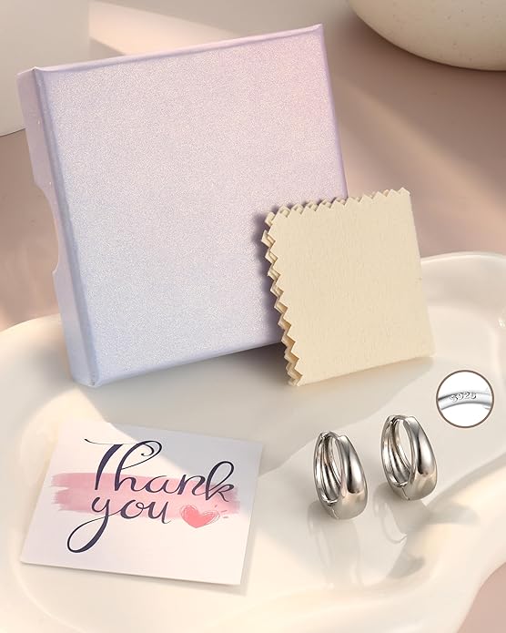 14K Gold Plated Small Chunky Hoop Earrings Sterling Silver Post - Hypoallergenic Trendy Thick Lightweight Silver Plated Huggie Hoops Dainty Hoop Earrings for Women Non Tarnish Jewelry Gifts