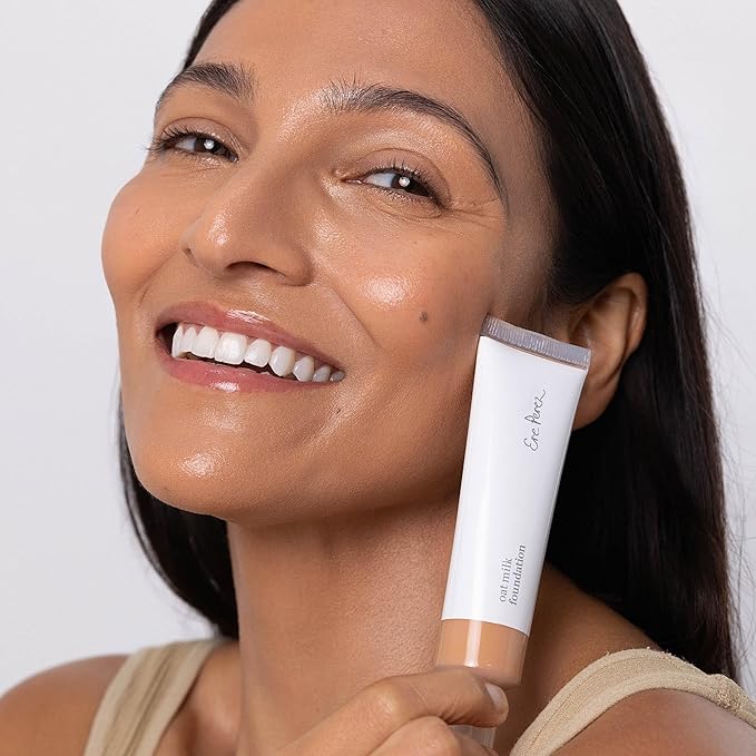 Ere Perez - Natural Oat Milk Liquid Foundation | Breathable, Buildable, Med-Full Coverage, Dewy | Peach Extract, Vitamin E | Vegan, Cruelty-Free, Clean Beauty (Syrup | Med-Tan Warm, 1 fl oz | 30 ml)