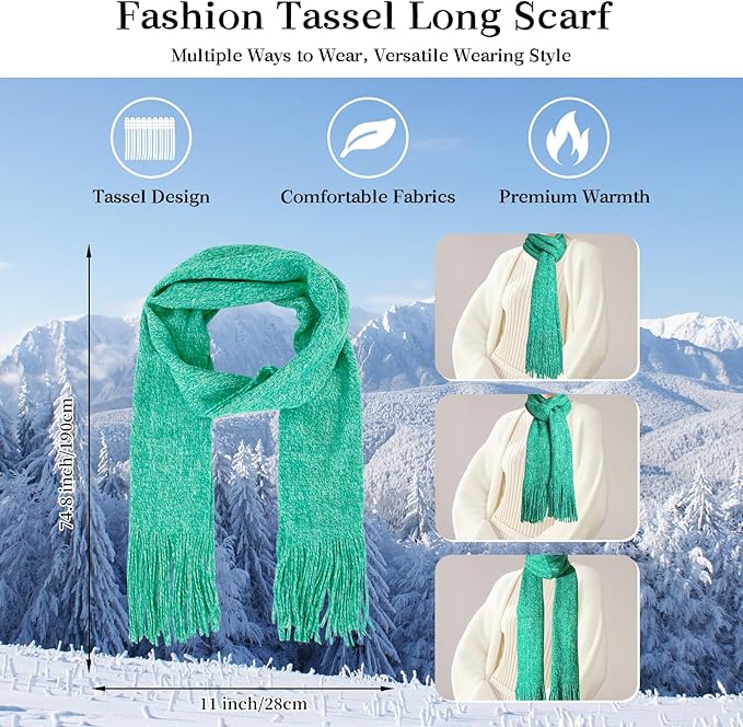 Winter Warm Beanie Hat Touchscreen Gloves Long Scarf Set for Women with Headband, Knit Cap Scarves with Tassel for Women