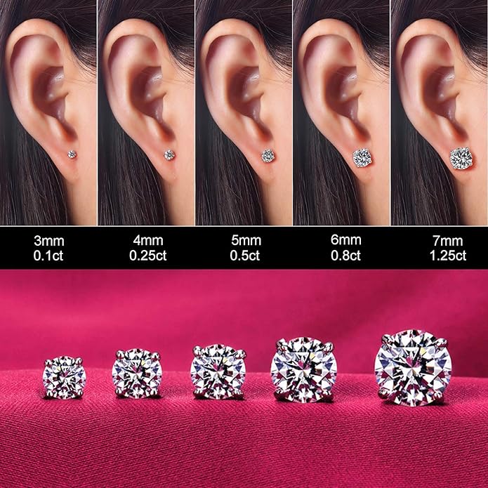 Kainier Women's 14K Gold Plated CZ Stud Earrings Simulated Diamond Round Cubic Zirconia Ear Stud Set（5 Pairs)…