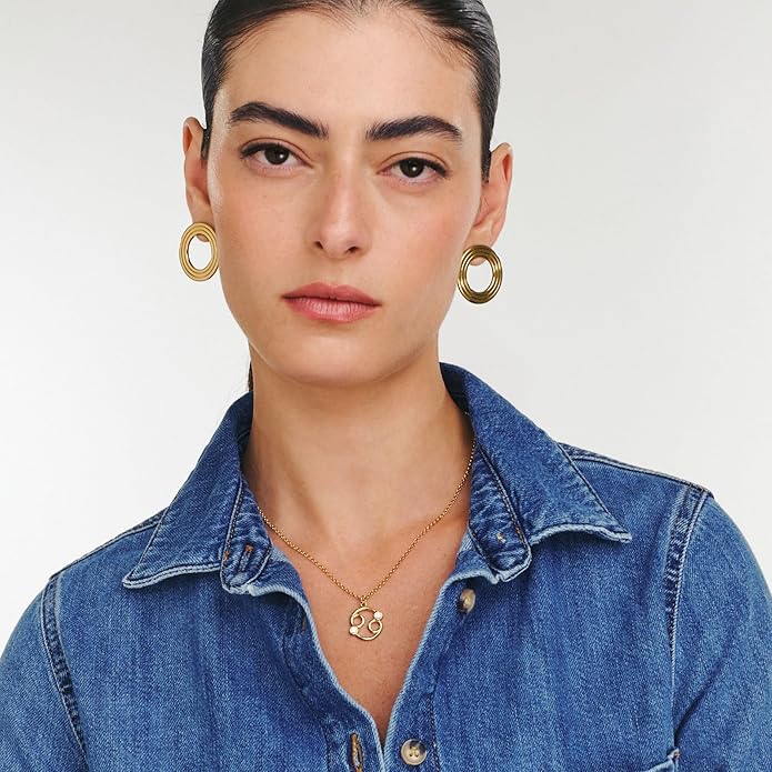 OAK & LUNA - Zodiac Sing Necklace – Moissanite Star Sign Pendant on 18" Rolo Chain – Available in 18K Gold Vermeil or Sterling Silver