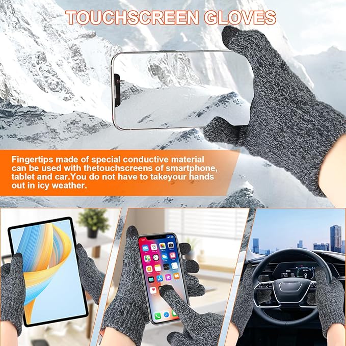 3PCS Winter Beanie Hat Scarf Touchscreen Gloves Set for Men and Women, Knitted Fleece Lined Hats Thermal Gloves Long Scarf