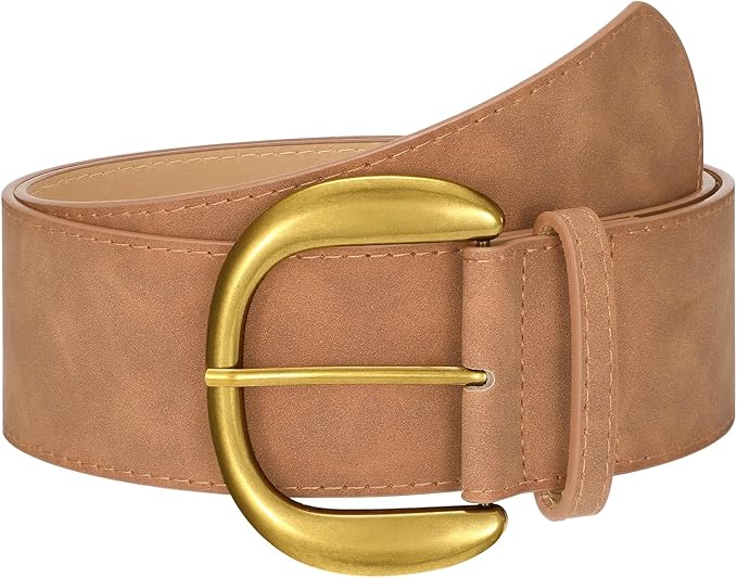 SANSTHS Women Wide Suede Belt for Dresses Jeans Fashion Thick Leather Waist Belts Ladies Chunky Belts