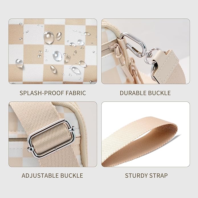 Wristlet Wallets for Women Checkered Nylon Quilted Wallet Travel Crossbody Bags with 4 Zippers Coin Card Phone Holder