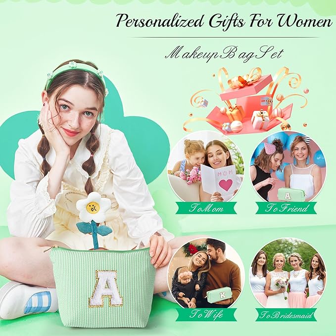 YOOLIFE Christmas Gifts For Teenage Girls Stocking Stuffers For Teen Girls Initial Makeup Bag | Cosmetic Travel Toiletry Bag | 9 10 11 12 13 14 15 Years Old | Teen Girl Gifts Trendy Stuff A
