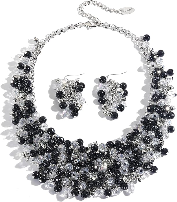 Bocar Fashion Crystal Chunky Collar Statement Necklace Earring Set for Women Gift (NK-10260)