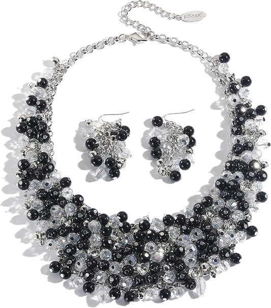 Bocar Fashion Crystal Chunky Collar Statement Necklace Earring Set for Women Gift (NK-10260)
