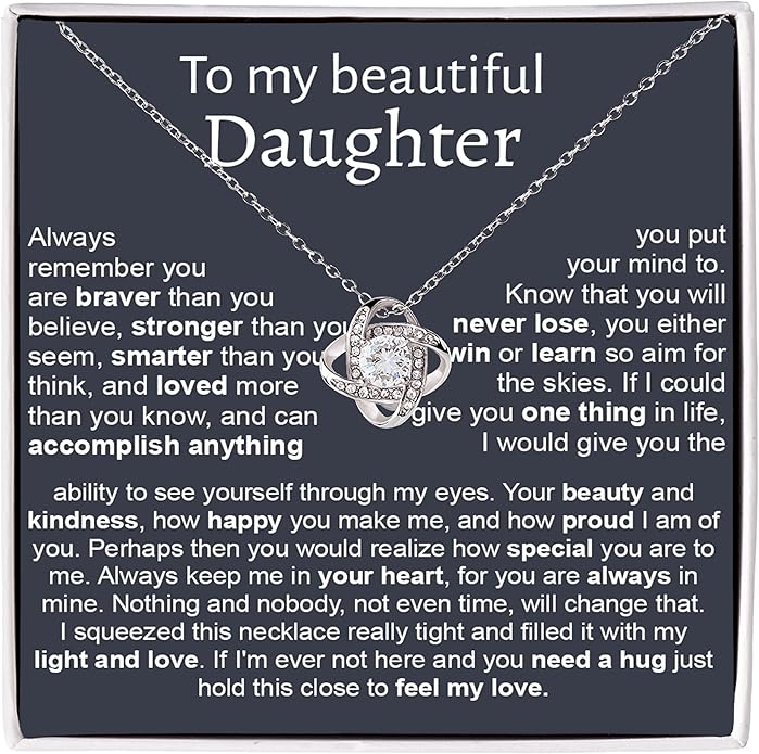 To My Beautiful Daughter Necklace, Daughter Necklace From Mom With Luxury Box, Daughter Gift From Mom, Daughter Birthday Gifts From Mom, Love Knot Necklace For Daughter, Mother Daughter Necklace