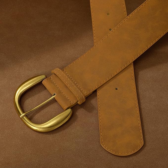 SANSTHS Women Wide Suede Belt for Dresses Jeans Fashion Thick Leather Waist Belts Ladies Chunky Belts