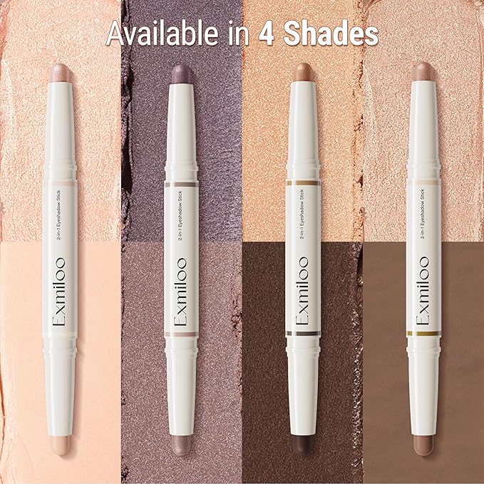 exmiloo Eyeshadow Stick - 2-in-1 Dual-Ended Cream Eye Shadow Stick - Shimmer &Matte Eye Shadow for Women Girls, Long-Lasting, Waterproof, Crease-Proof (Taupe Twilight)