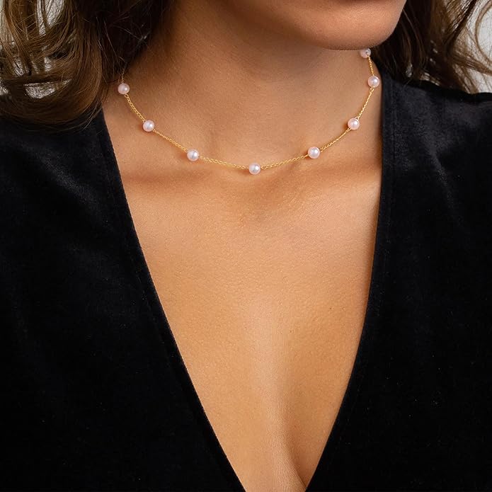 Yoosteel Pearl Necklace for Women - 14K Gold Plated Pearl Pendant Necklaces Minimalist Women Pearls Layered Necklace Dainty Trendy Bridal Bridesmaid Wedding Gifts for Her