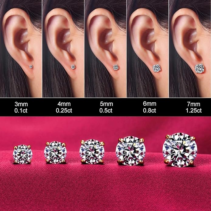 Kainier Women's 14K Gold Plated CZ Stud Earrings Simulated Diamond Round Cubic Zirconia Ear Stud Set（5 Pairs)…