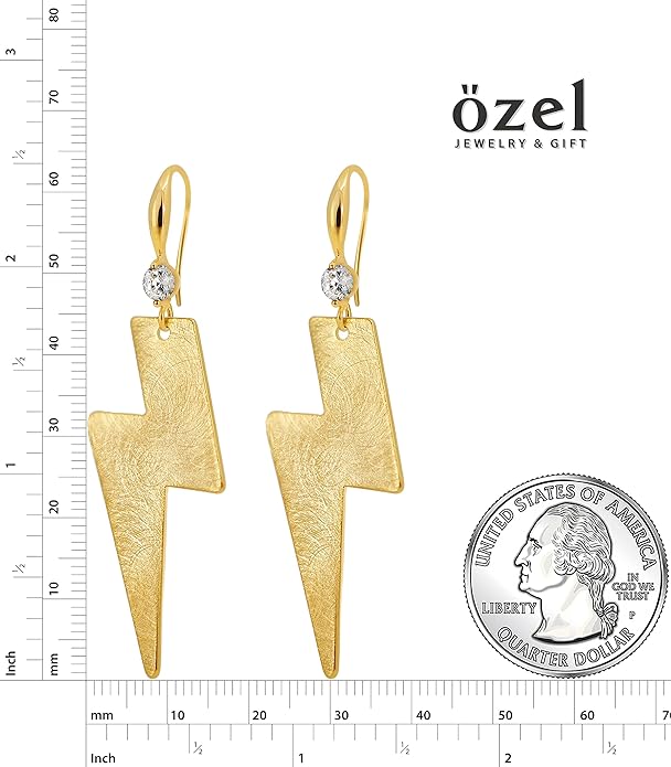 OZEL Gold Dangle Earrings for Women Brushed Finish, Matte Gold Statement Jewelry, 14k Gold Plated