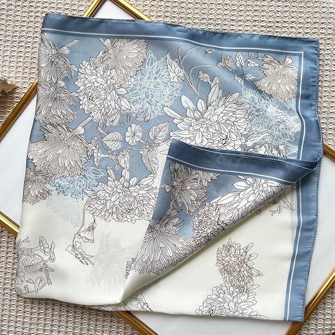 FONYVE Silk Feeling Scarf Medium Square Satin Head Scarf for Women 27.5 × 27.5 inches