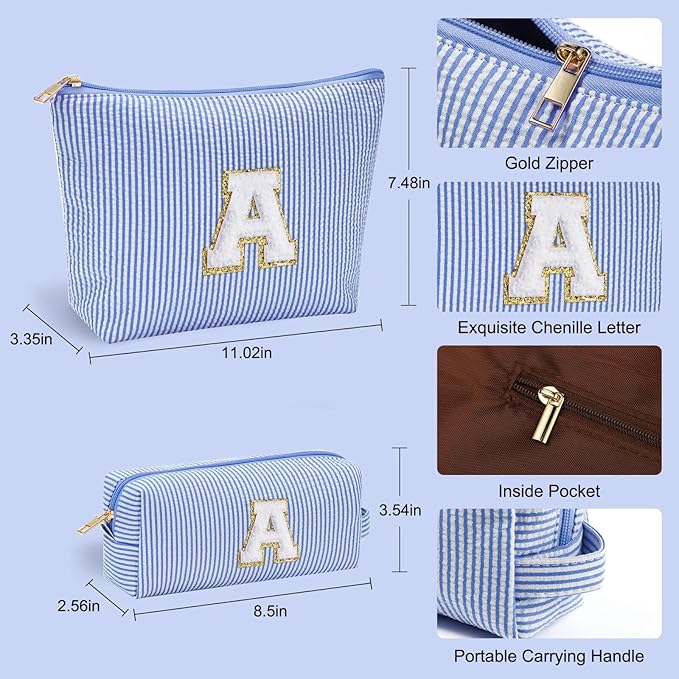 YOOLIFE Personalized Makeup Bag for Women - Monogram Cosmetic Bags Travel Toiletry Bag Brush Holder Birthday Gifts for Women Her Wedding Bridesmaid Friend Sister Teacher Wife Blue S