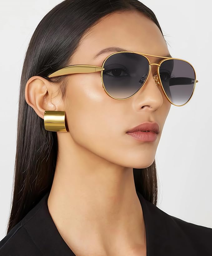 Retro Gold Aviator Sunglasses for Women Men, 2025 Metal Oversized 70s Aviators Sun Glasses