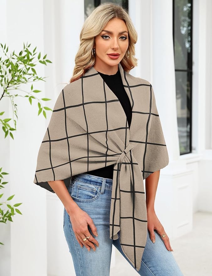 iWoo Women Soft Shawl Wraps kintted Open Front Poncho Sweater for Spring Fall Winter