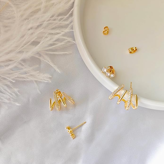 IMBOS Earrings for Women Trendy 14K Gold Stud Earrings Claw Earring Dainty Simple Minimalist Gold Earring Hypoallergenic Jewelry for Women Gifts