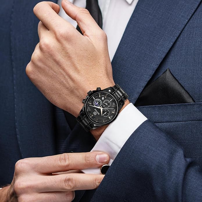 BY BENYAR Mens Watches Analog Quartz Chronograph Waterproof Wrist Watches for Men Fashion Business Work Casual Sport Designer Dress Watch with Calendar Elegant Gifts for Men
