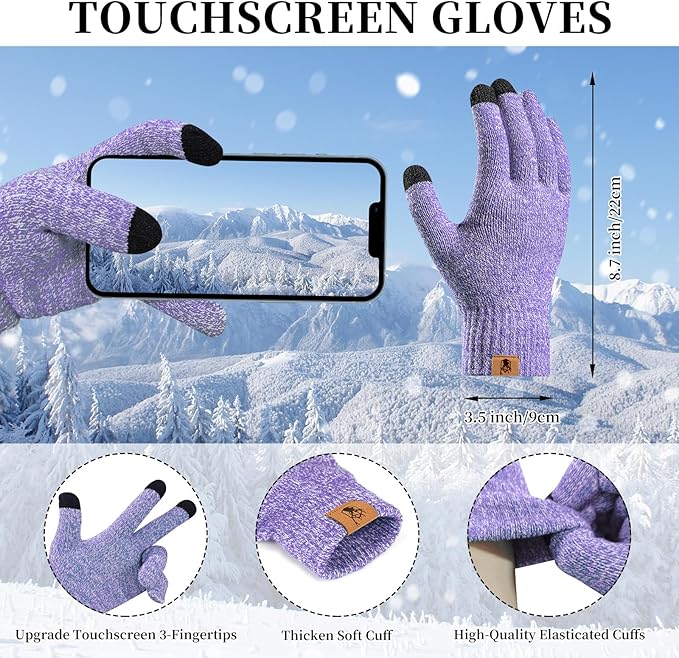 Winter Warm Beanie Hat Touchscreen Gloves Long Scarf Set for Women with Headband, Knit Cap Scarves with Tassel for Women