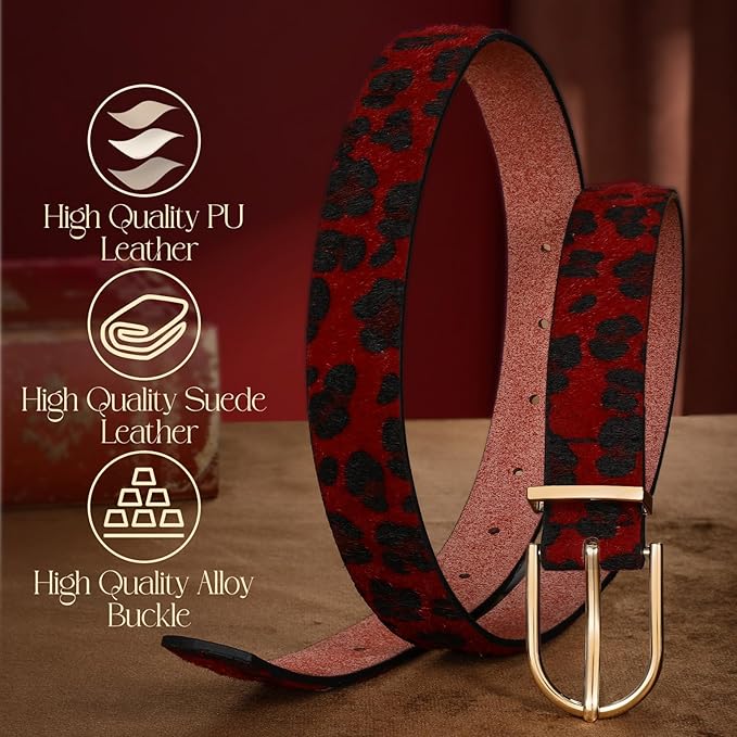SANSTHS Women Faux Leather Chic Belts for Jeans Pants Fashion Ladies Belt Solid Color with Gold Curved Pin Buckle