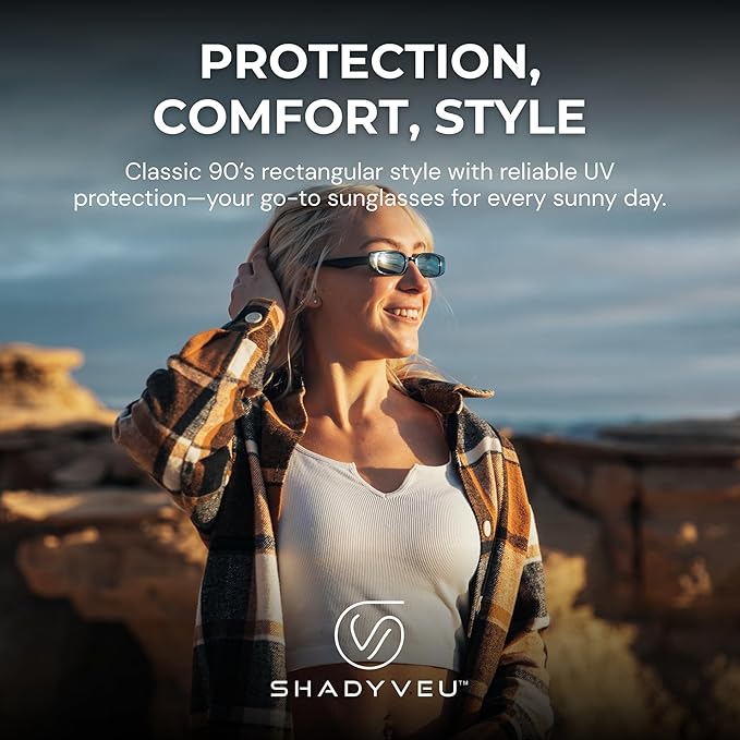 ShadyVEU Slim Classic Rectangular Sunglasses UV Protection 90’s Vintage Small Wide Retro Frame Fashion Shades