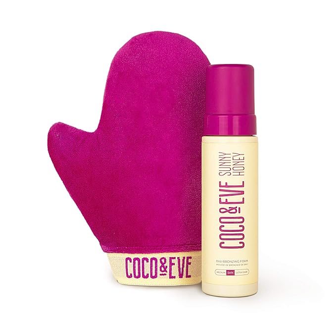 Coco & Eve Self Tanner Mousse Kit - All Natural| Sunless Instant Tanning Lotion with Bronzer & Mitt Applicator | Sunny Honey Bali Bronzing Kit (Ultra Dark)