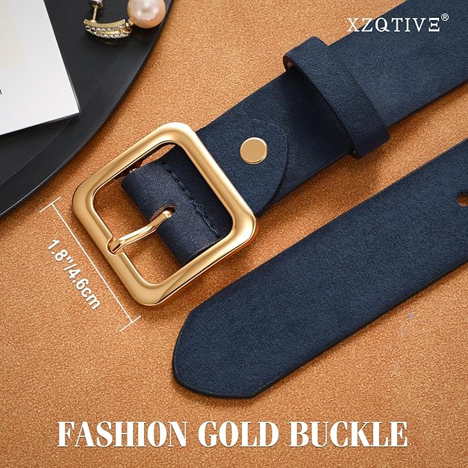 XZQTIVE Women’s Suede Belt for Jeans Pants Dresses Fashion Ladies Dark Brown Belt with Gold Buckle