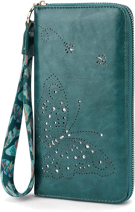 RFID Wallet Women, Large Capacity Butterfly Cell Phone Clutch Purses Ladies Wristlet Wallets for Women