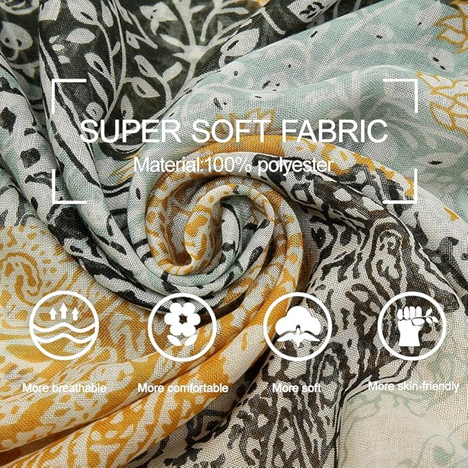 Yeieeo Boho Scarf for Women Lightweight Floral Printed Scarf Fall Winter Fashion Fringed Shawl