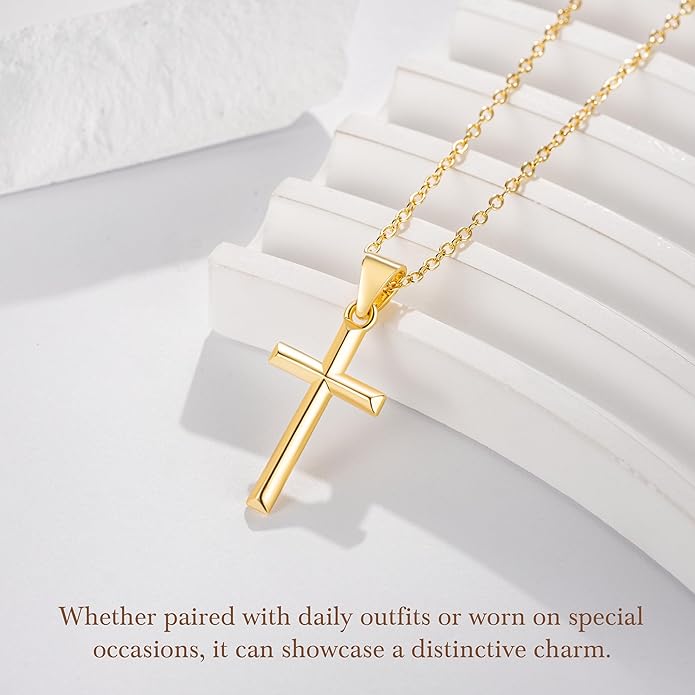 14K Gold Plated Cross Necklace for Women Small Cross Necklace for Women 14K Gold Plated Necklaces for Womens Trendy Modern Minimalist Inspiration Golden Plated Jewelry for Womens Crosses Pendant (A-Cross)