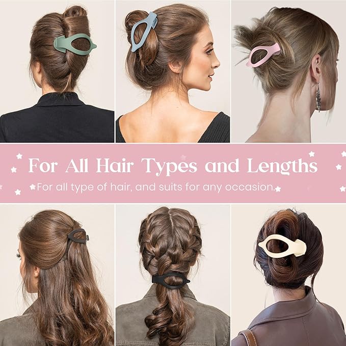 6 PCS Large Flat Hair Clips for Women Girls, French Concord Lay Down Claw Clips for Thick Thin Hair, Comfortable Curved Lay Flat Clips, Matte Non-slip Strong Hold Hair Accessories, Colorful