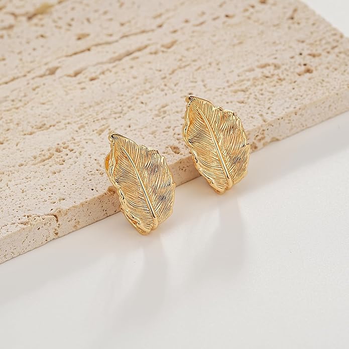 Large Gold Earrings for Women, Chunky Gold Statement Drop Dangle Earring Maple Leave Ginko Leaf Jewelry Gifts