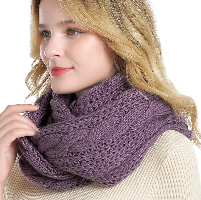 QUEENFUR Winter Women Thick Cable Knit Ribbed Infinity Circle Loop Scarf