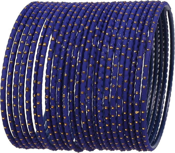 Touchstone Indian Bollywood Trending Fashion Handcrafted Beautifully Trimmed Edges Textured Golden Dots Designer Jewelry Bangle Bracelets. Set of 24 for Women.