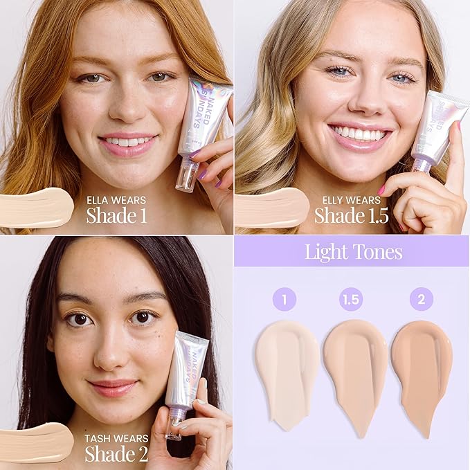 Naked Sundays BeautyScreen™ SPF 50 Peptide Foundation Tint – Tinted Sunscreen & Skincare Makeup with Zinc Oxide, Niacinamide – Lightweight Natural Coverage, 1.5 Fair Cool, 1.01 Oz