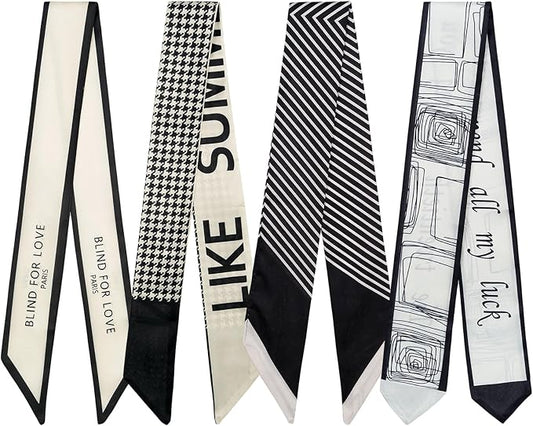 4 Pack Purse Scarf Handbags Skinny Twill Hair Scarves Narrow Neck Scarf Band Women Fashion Accessories Bag Charms