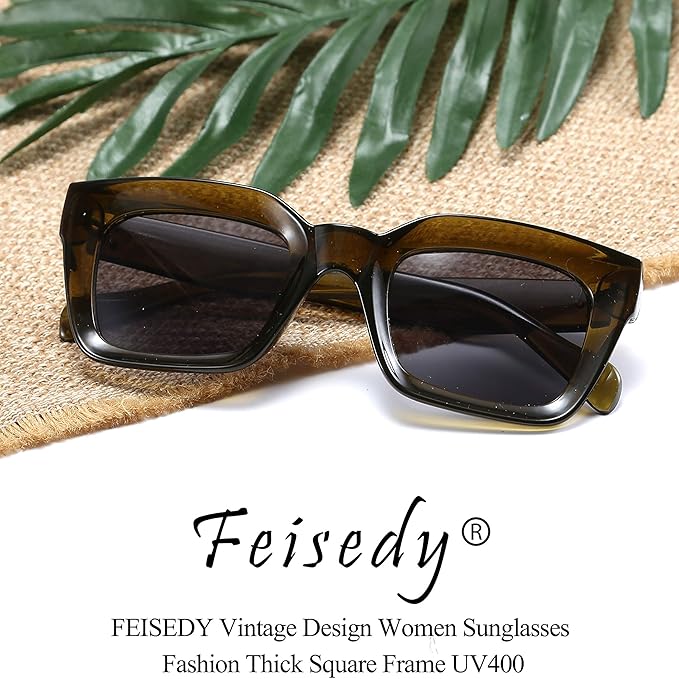 FEISEDY Classic Women Sunglasses Fashion Thick Square Sun Glasses Chunky Frame UV400 B2471