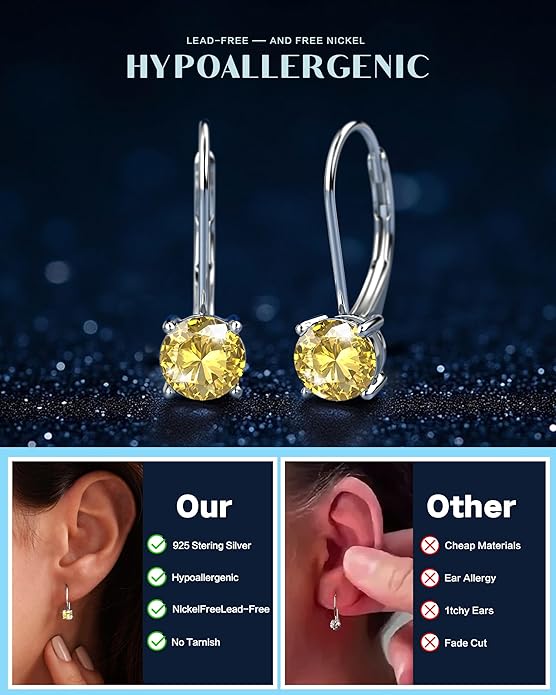 Moissanite Earrings,1.0ct-2.0ct D Color Brilliant Round Cut Earring 18K White Gold Plated Sterling Silver Dangle Earrings Moissanite Leverback Drop Earring s