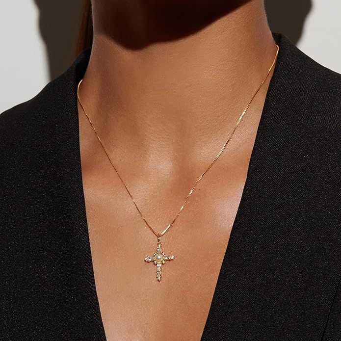 Milla 14K Gold Plated Cross Necklace for Women, Silver Cross Necklaces for Women, 18 inches Chain with Cross Pendant
