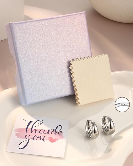 14K Gold Plated Small Chunky Hoop Earrings Sterling Silver Post - Hypoallergenic Trendy Thick Lightweight Silver Plated Huggie Hoops Dainty Hoop Earrings for Women Non Tarnish Jewelry Gifts