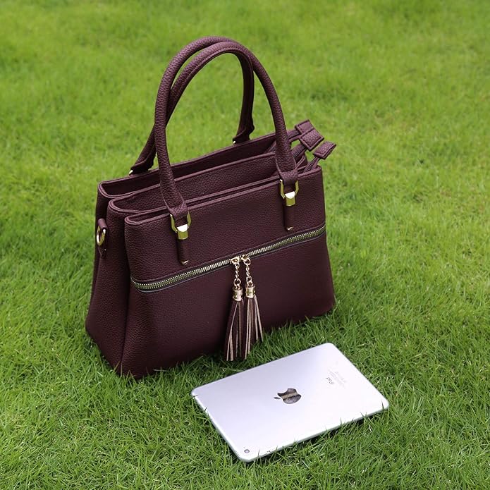 KKXIU Women Satchel Bags Handle Shoulder Handbags and Purses Pockets Zipper Leather Crossbody Bags