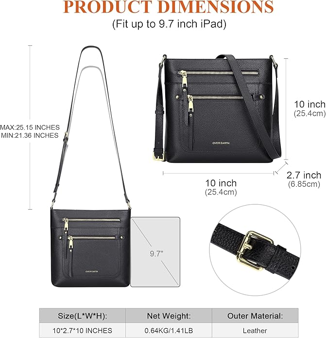 Over Earth Crossbody Bags for Women Leather Purses for Ladies with Multiple Pockets