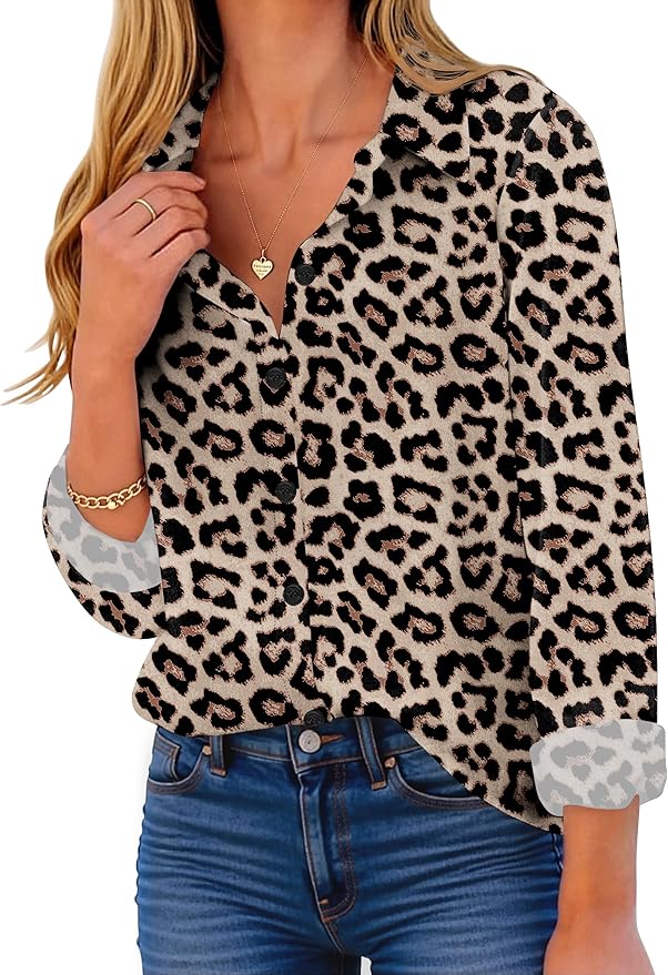 ZEAGOO Button Down Shirt for Women Long Sleeve Blouses Floral Printed Tops Business Casual Work Outfits S-XXL