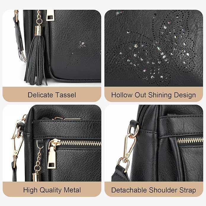 Crossbody Bags for Women Trendy Leather Crossbody Purse Shoulder Handbags Butterfly Design