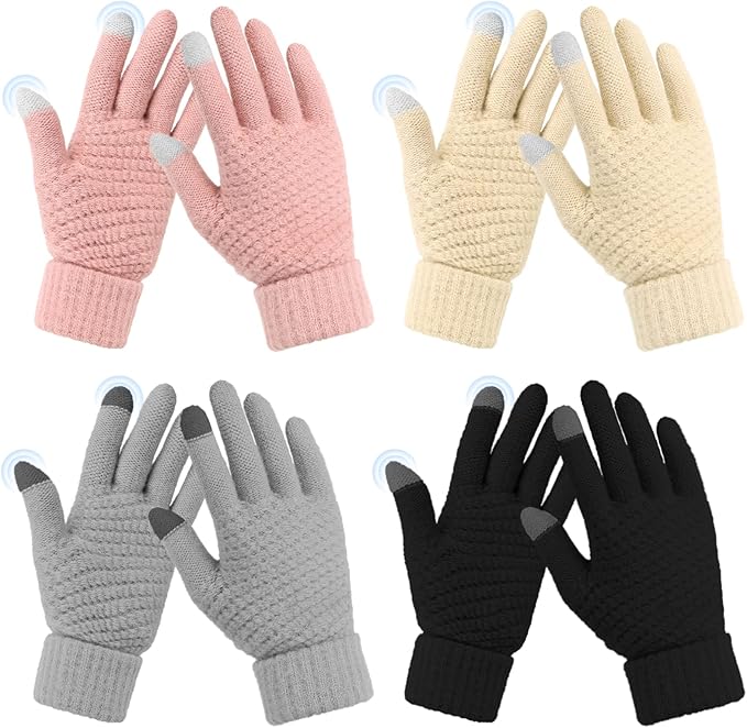 Omisy 4 Pairs Winter Gloves Women Touchscreen Cold Weather, Valentines Day Gifts for Her Wife Mom Girlfriend, Wam Mitten