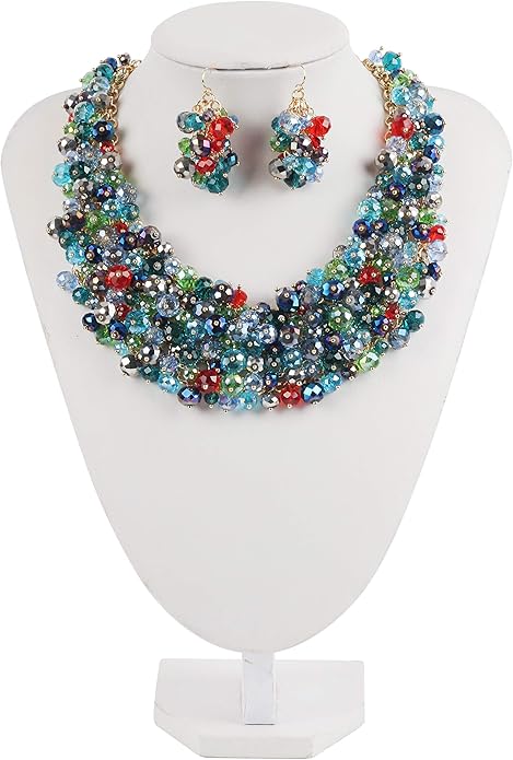 Bocar Fashion Crystal Chunky Collar Statement Necklace Earring Set for Women Gift (NK-10260)