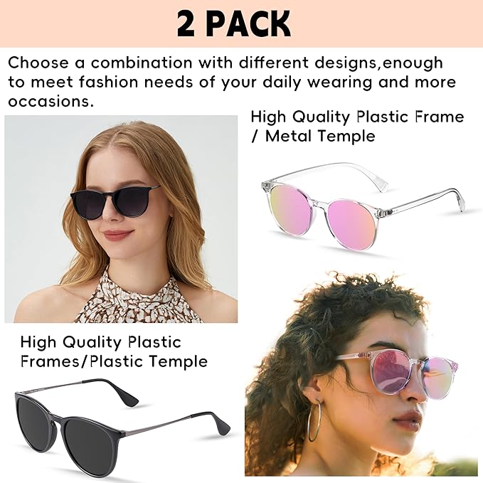 Vintage Round Polarized Sunglasses for Women Men Classic Retro Trendy Designer Style Sun Glasses UV400 Protection